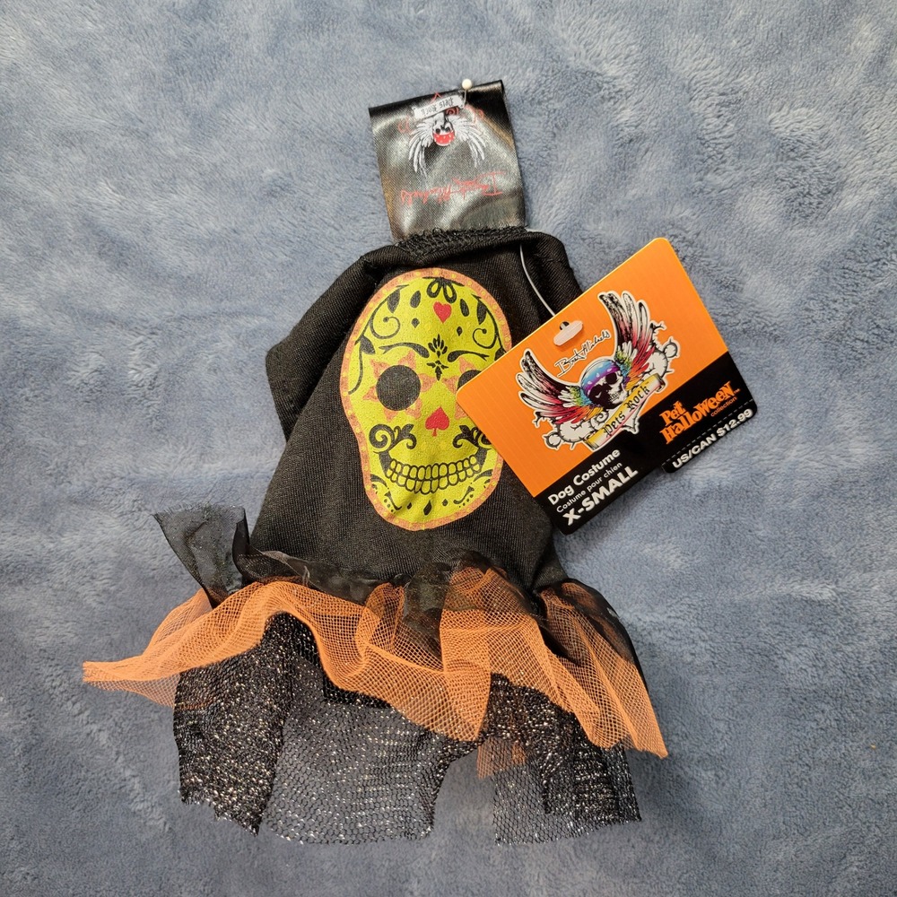 Bret Michaels Pets Rock Dog Halloween Costume X-Small Sugar‎ Skull